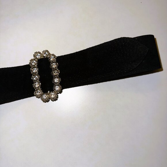 Blumarine Black Suede Belt Crystal Statement Buckle EXCELLENT